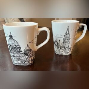 Set Of 2 222 Fifth PTS City Scenes Venice and Rome Mug Cup Black And White